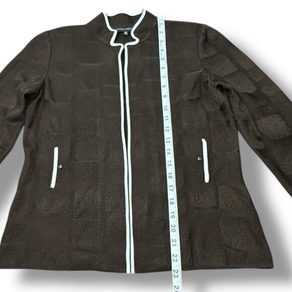 Ming Wang Knit Cardigan Sweater Brown Mandarin Collar Hook and Eye Women’s Sz PS - Picture 3 of 13